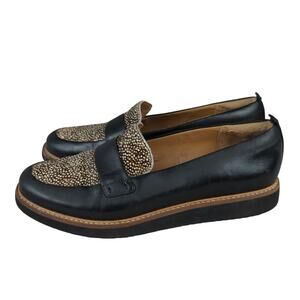 Clarks Glick Avalee Loafers Calf Hair Animal Print Black Leather Women's Size 9